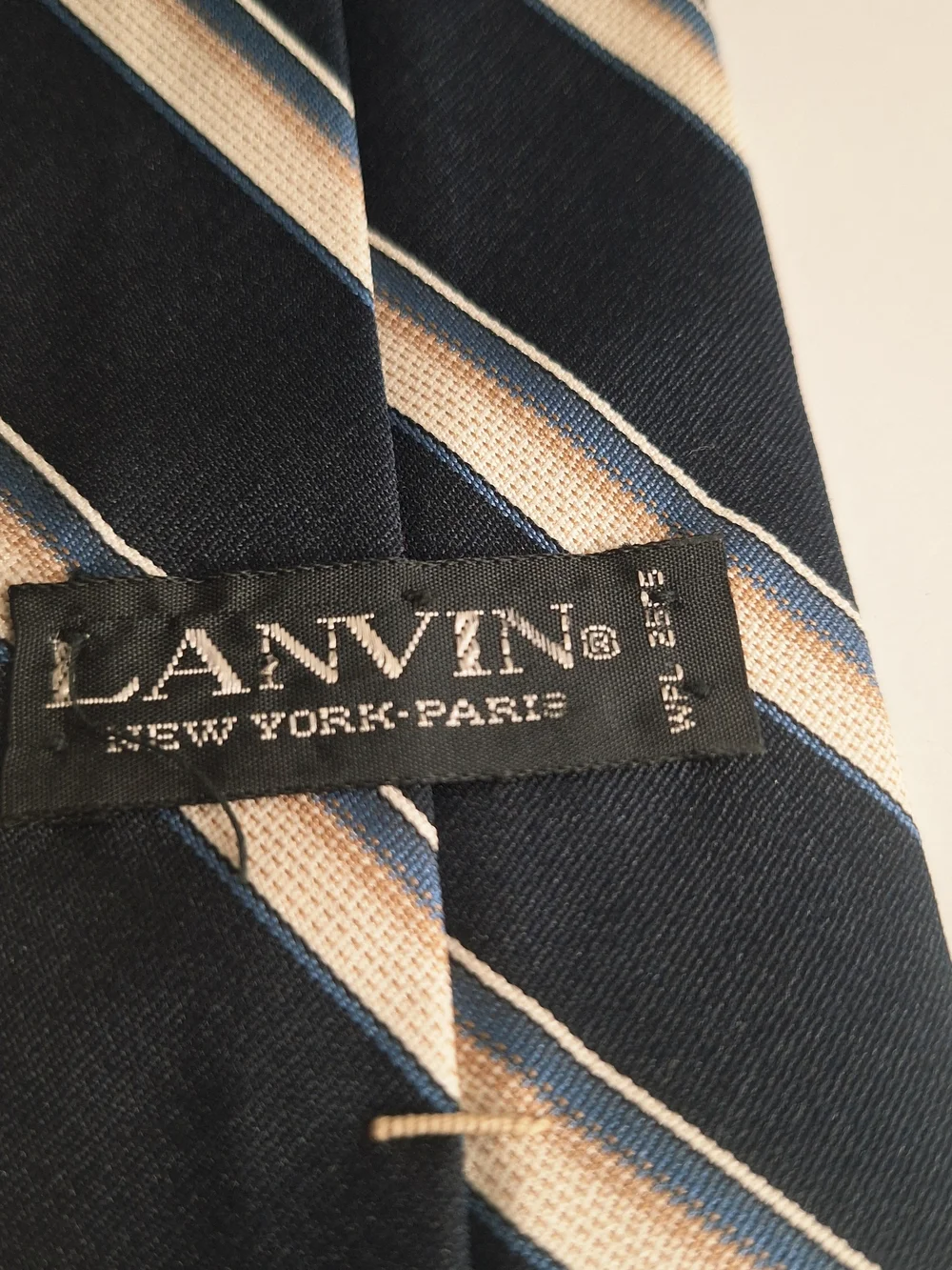 Lanvin Navy Tie with Cream and Light Blue Stripes